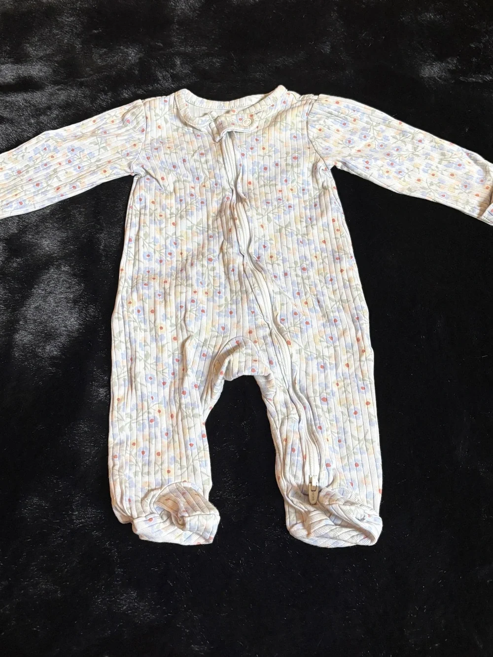 Carter's Cream Ribbed Floral Footed One-Piece